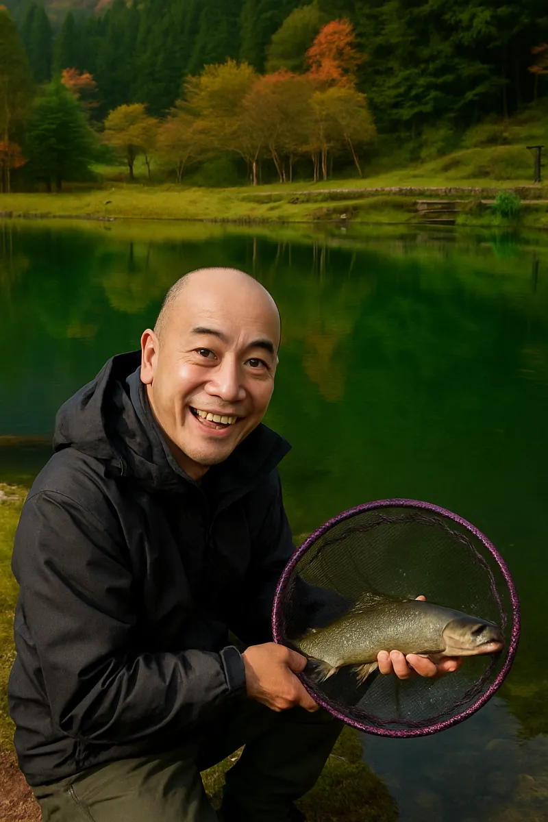 さかなのさと すぎしまでイワナの釣果を得たがんだま君.webp